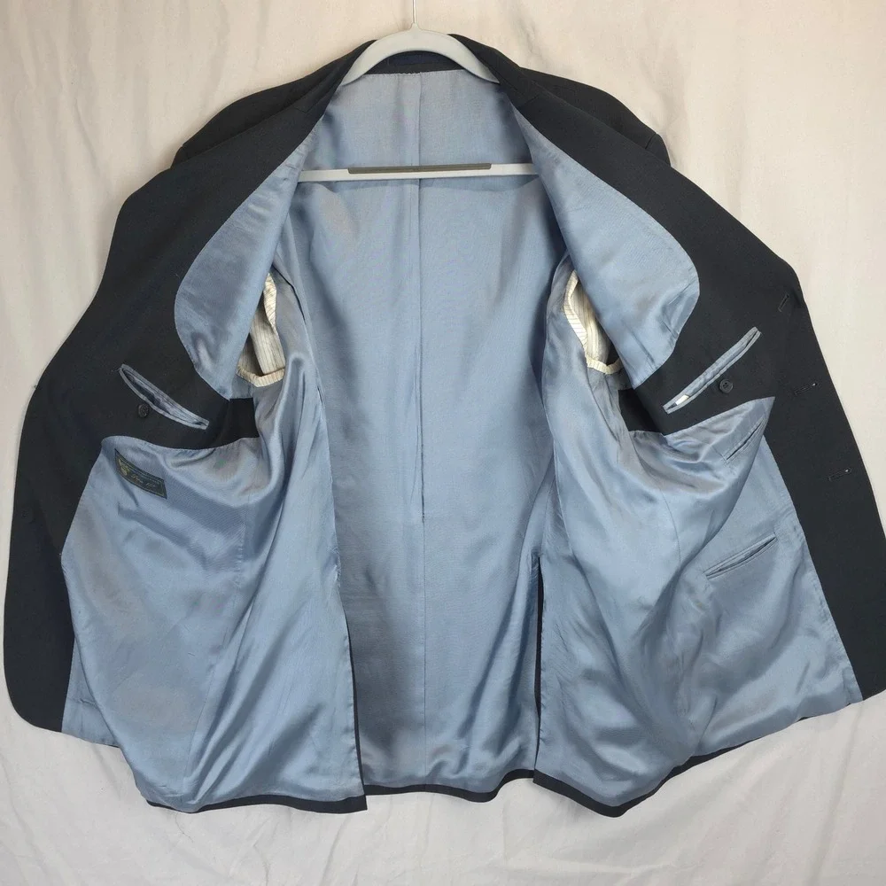 Italian Sports Coat Wool Blazer Jacket Mens Super 150s Blue Size 62 EU 52 US